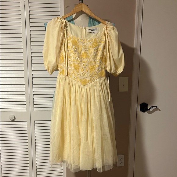 Jessakae Honey Bee Dress yellow mesh puff sleeves XS - Picture 2 of 12